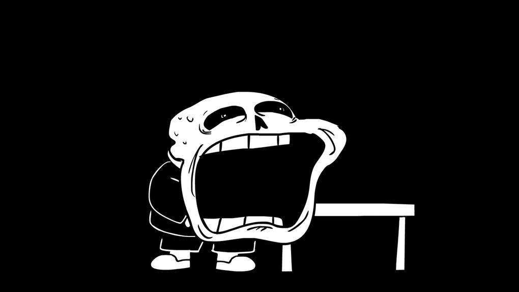Sans from Sr. Pelo's "Underpants" animation screaming in pain.