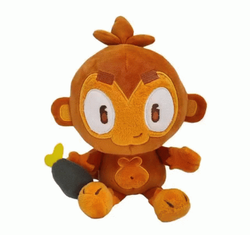 A gif of a Bloons monkey plushie spinning.
