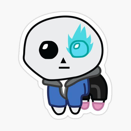 A TBH creature with a glowing blue eye, blue hoodie, black sweatpants, and pink shoes.